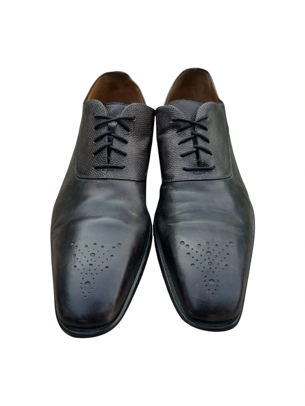 Magnanni Vaughan Leather Oxfords Hand-Burnished Black Brown Men's Size 11.5